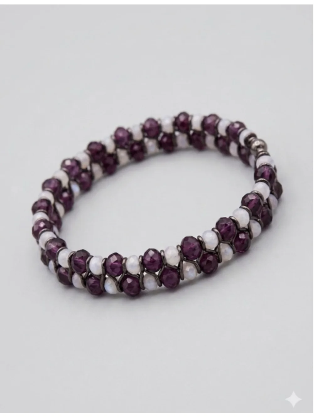 Purple & White Beaded Bracelet One Size